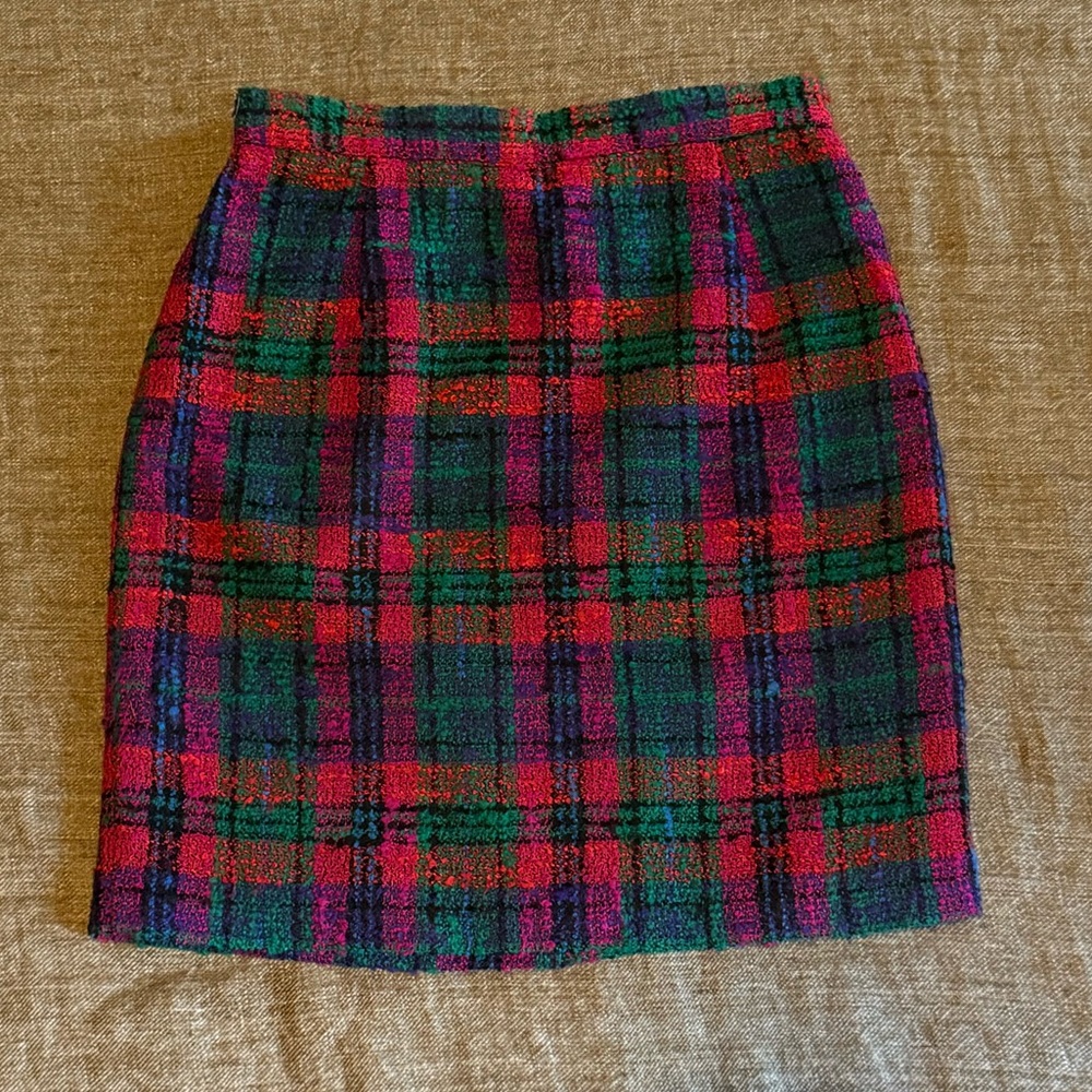 Vintage Marks & Spencer St Michael Plaid Pencil Skirt in Pink, Green and Blue